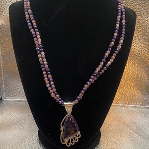 Jay King Purple Gemstone Pendant Necklace Sterling Silver, HSN Statement Piece.
